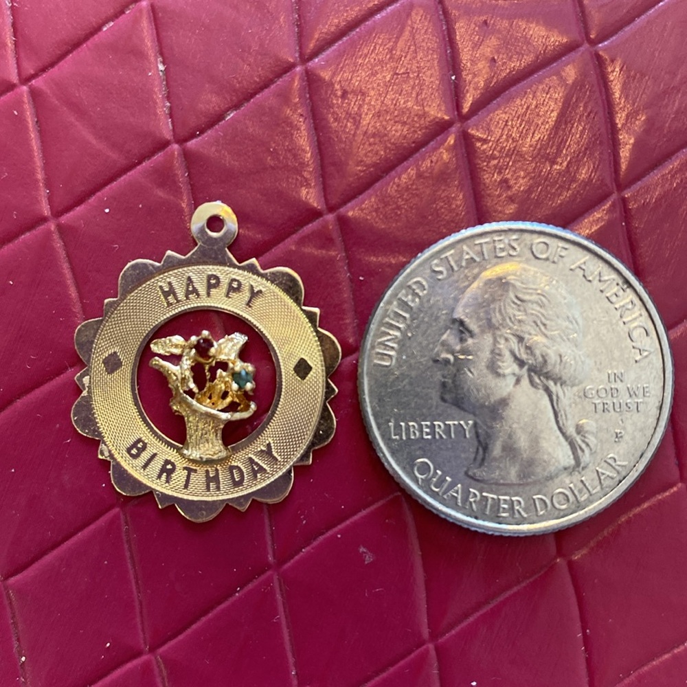 14k Gold Happy Birthday Charm/Pendant. View 3